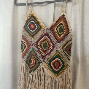 Colorful Crochet Fringe Top